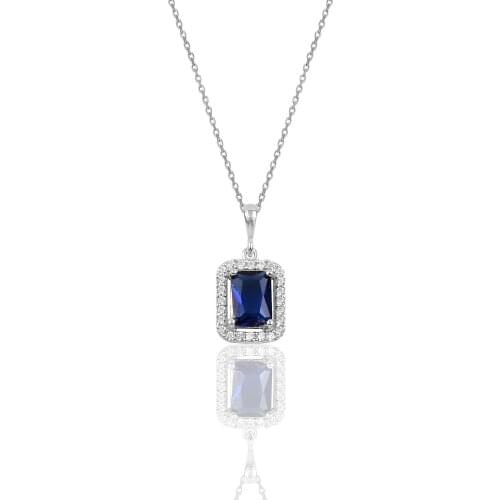 925 sterling Silver Sapphire Baguette Cubic Zirconia Women Necklace Elegant Design Pleasing Appearance Quality Product Interests Attractive 2021 Trend Fashion Style new Model