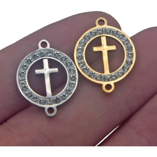 1Pcs/lot Connector Cross Circle Diamond Charms Pendant Christian Double Hole Fit Bracelet Necklace Pendants Diy Jewelry Making