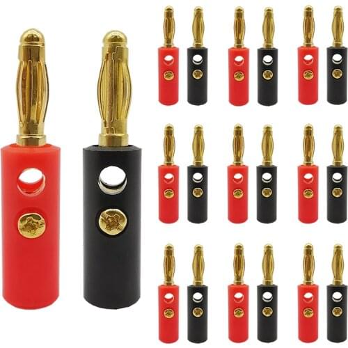 10Pair 4mm Banana Plug Wire Cable Connector Black+Red 4mm Audio Speaker Screw Banana Male Plug Adapter Gold-Plated