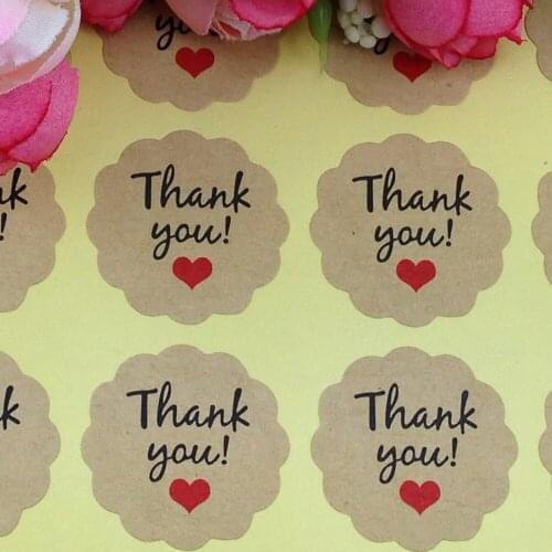 2000 Pcs Candy paper tags/Thank You love self-adhesive stickers kraft label sticker For DIY Hand Made kraft sticker Gift Cake