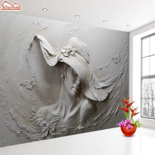 3d Photo Wallpaper Embossed Murals Wallpapers for Living Room Bedside Wall Paper Characters Woman Sculpture European Gray Rolls