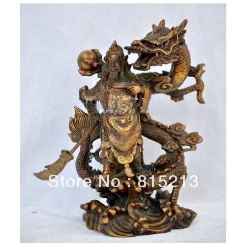 Free Shipping wang Chinese Ancient Hero Guan Gong Guan Yu bronze statue*dragon statue