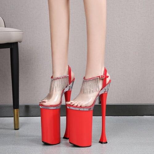 26CM Super High Sandals Platform Shoes Chain PVC Transparent Ladies Sandals Summer Nightclubs Fun Female Shoes Spike Hihg Heels