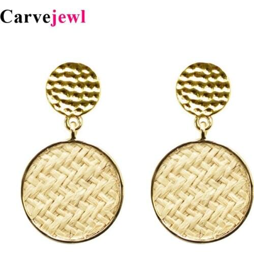 Carvejewl Korea design straw plaited round dangle earrings for women jewelry simple metal wind bumpy disc anti allergy earrings