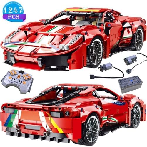 Creative Racing Car Remote Control Series Red Vehicle Model Building Block Children Diy Educational Toys Birthday Gifts for kids