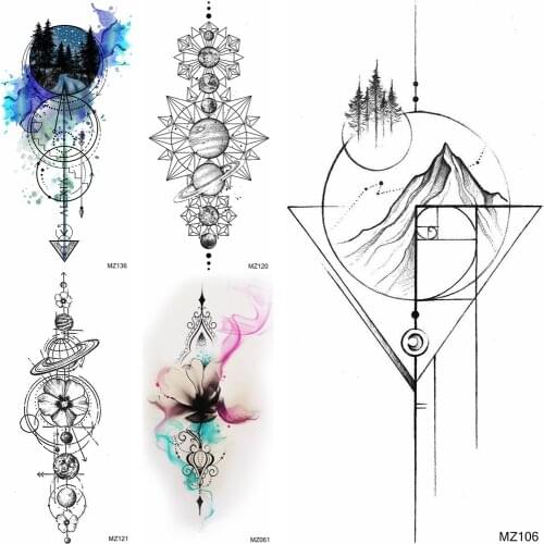 Geometric Anchor Temporary Tattoos Fake Planets Flower Waterproof Tatoos For Women Men Body Art Drawing Arm Tatoo Decal For Show