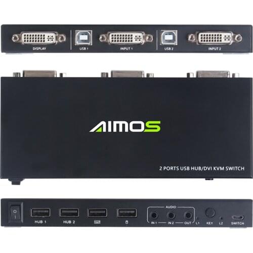 2 Ports DVI KVM Switch USB DVI KVM Switch Box for Sharing Keyboard Mouse Printer Plug Paly Video Display USB Swltch Splitter