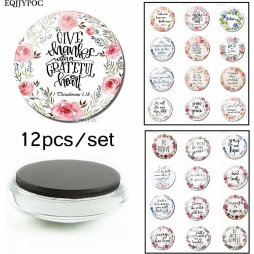 Bible Verse Fridge Magnet Scripture Inspirational Faith Quotes Glass Dome Refrigerator Magnetic Sticker Christian Gift 12PCS/LOT