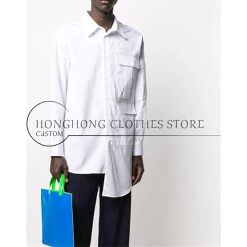 Custom new Korean fashion trend mens loose asymmetrical shirt youth personality shirt slimming shirt Plus-size mens shirts