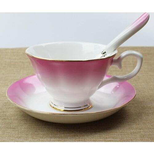 European Ceramic Cup Coffee Mug Set Creative Gradient Bone China Coffee Cup Saucer Spoon Luxury Afternoon Tea Cup