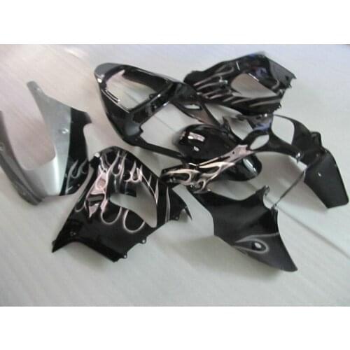 Injection Fairing Kit for KAWASAKI Ninja ZX9R 02 03 ZX 9R 2002 2003 zx9r 02 03 ABS Silver flames black Fairings set+7gifts KY02