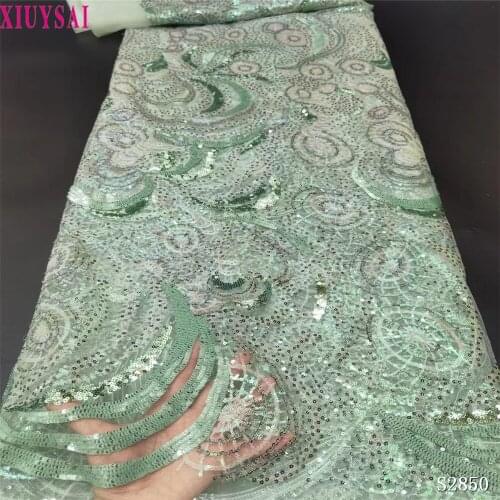 Latest Green Organza Lace Fabrics High Quality African Sequins Lace Fabric New Design 5 Yards For Wedding Dress