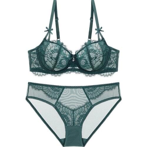 New Women Underwear Sexy Bra Set Plus Size Hollow Out Unlined Black Lingerie Set Transparent Lace Bra And Panties Set Embroidery