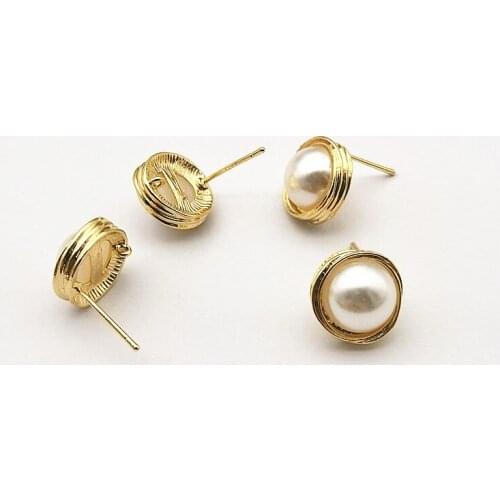 New arrival! 13mm 30Pcs Plating Real gold Round Ear stud for Earring DIY Making, Jewelry Accessories Findings & Component
