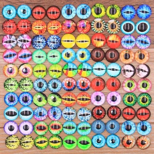 PULCHRITUDE 100Pcs/Lot 3 Size Mix Eye Glasses Pupil Pattern Round Cabochon 8mm 10mm 12mm Dome Flat Back DIY Jewelry Finding