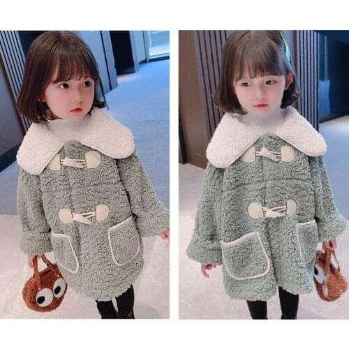 Girls' Coat Winter Lamb Wool Horn Buckle Composite Polar Fleece Padded Jacket 2020 New Years Costume Jacket For Girls