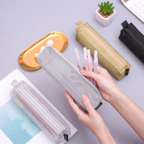 Simple Transparent Mesh Pencil Case Office Student Pencil Cases Nylon School Learning Supplies Pen Box Student Gift