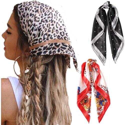 50*50CM Square Silk Scarf Women Fashion Print Small Neck Scarves Office Lady Hair Band Turban Bandanas New Hair Accessories