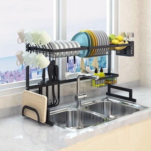 95/91/85/79/65cm Upgrade Black Stainless Steel Dish Rack Over The Sink Dish Drying Rack Cup Holder Kitchen Organizer