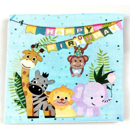 Jungle Animal Theme Towels Baby Shower Decoration Happy Birthday Events Party Tableware Supplies Kids Favors Napkins 20pcs/pack