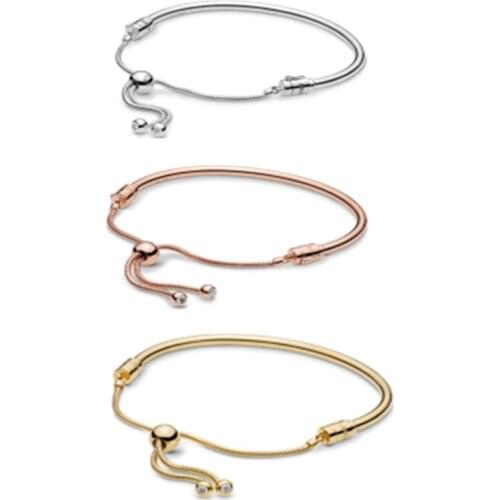 Moments Silver Sliding Bangle Bracelet Authentic 925 Silver Bracelets For DIY Beads Woman Fashion Bracelets For Jewelry Making