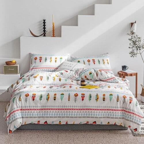 Chic Bohemian Feather Duvet Cover set Queen King Twin Size 4Pcs 100%Cotton Luxury Soft Bedding Sets Bed Sheet set Pillow shams