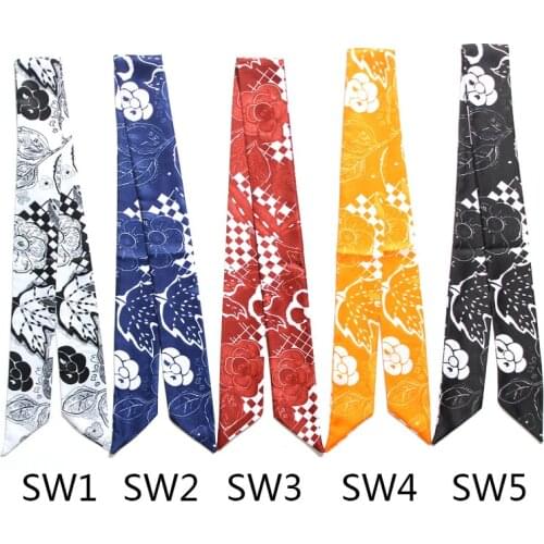 Bag Ribbons Letter 5*100cm Small Silk Scarfs for Women Camellia Double-sided Printing Head Scarf Handle Bag Ribbon Long Scarves