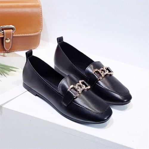 Summer Shoes Female Fashion Style 2021 New Low Heel Casual Loafers Chain Decoration PU Leather Shoes Zapatos Mujer