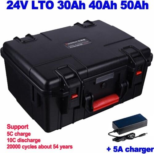 Waterproof LTO 24V 30Ah 40Ah 50Ah Lithium titanate battery 20000 cycles for lawn mower AGV Food delivery satellite + 5A charger