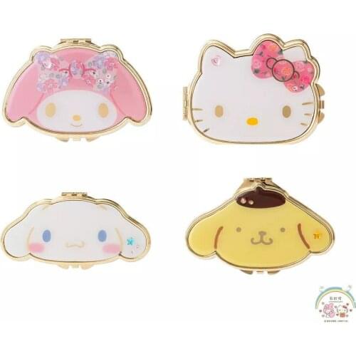 Sanrio hello kitty cute Melody mirror portable makeup mirror folding stainless steel clamshell makeup girl small mirror