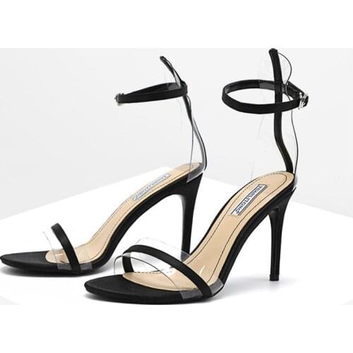 Women Summer Open Toe Comfy Sandals PU Buckle Strap 9CM Thin High Heels Round Toe zapatos de mujer women shoes size 35-42 black