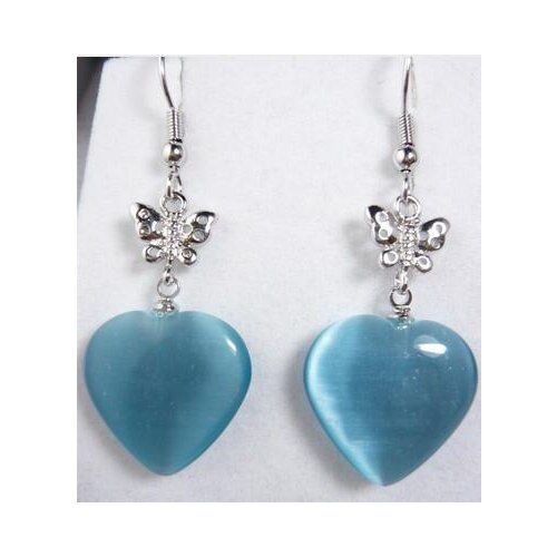 Wholesale ladys sky blue heart opal butterfly dangle earrings natural gem/stone/coral/opal Earringsgirl Wedding
