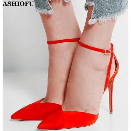 ASHIOFU New Style Hot Sale Handmade Ladies High Heel Sandals D'orsay Buckle Strap Party Dress Shoes Evening Fashion Sandal Shoes