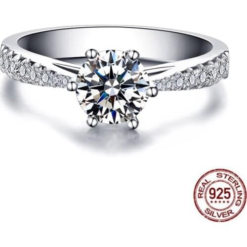 1.2ct 7.25mm 925 Sterling Silver Plated AAAAA Cubic Zirconia Ring For Women Romantic Engagement Fashion Jewelry Female Gifts