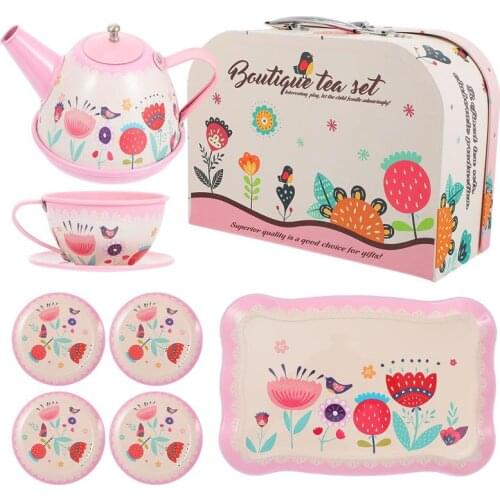 1 Set Of Tea Set Toy Simulation Tea Ware Set Kids Play House Toy With Box Tin Suitcase Afternoon Tea Toy Tea Set