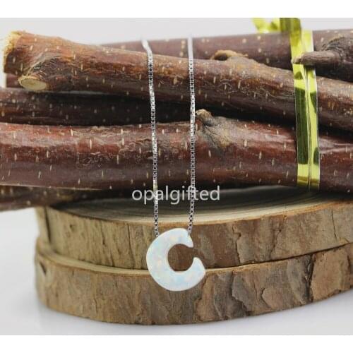 1pc/lot)Wholesale 26 Letters Opal Necklace Synthetic 8.4*10mm Fire white Letter C Opal Stone Necklace Opal Pendant Necklace