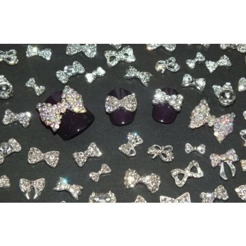 10pcs Alloy Pearl Bow Tie Bowtie Nail Art Glitters Stickers DIY Rhinestone Bowtie Nail Tips DIY Rhinestone Nail Art Decoration