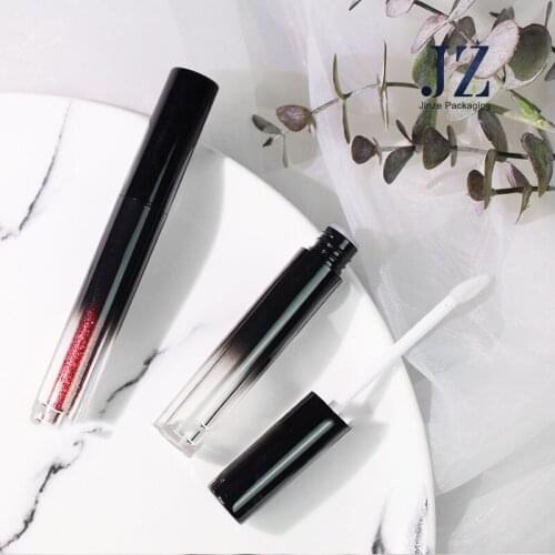 100pcs empty round lip tube bright black gradient lip glaze tubes thick wall love brush head lip gloss tube lip gloss bottle