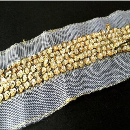 2Yards White Black Beaded Lace Trim Vintage Mesh Fabric Gold Paillette Sequin Lace Ribbons Wedding Dress Belt Dentelle Applique
