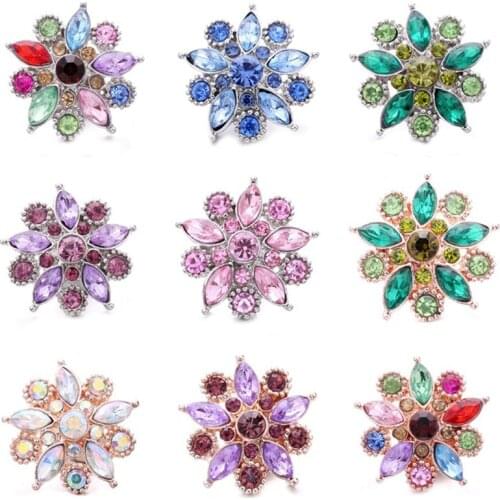 5pcs/lot Snaps Jewelry Silver Rose Gold Rhinestone High Quality Colorful 18mm 20mm Metal Snap Buttons DIY Charms Button Jewerly
