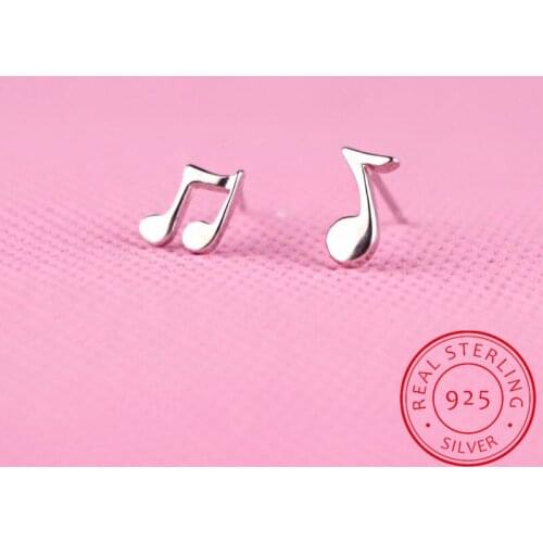 925 Sterling Silver Womens Jewelry Fashion Small Music Note Stud Earrings wedding party Gift For Girls Kid Lady Women