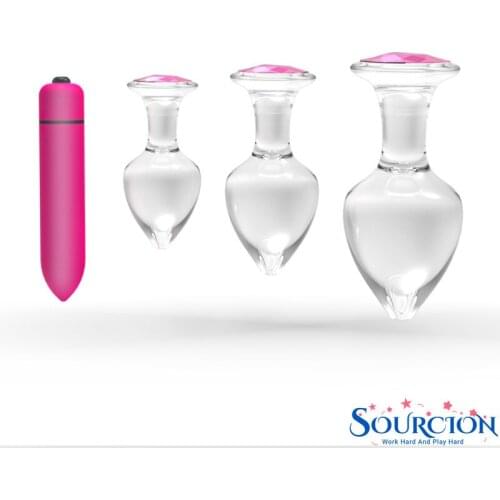 SWT Crystal Pink Glass Anal Plug Diamond Insert Jewelry Transparent Anal Butt Plug Vibrator Buttplug Dildo Sex Anal Toys