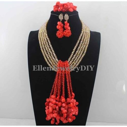 Free Shipping! 2019 Fashion Orange Coral Beads Jewelry Set Charms Nigerian Wedding African beads Jewelry Set High Quality W13004