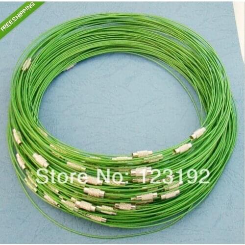 Free shipping Wholesale 1mm 18inch Green stainless steel wire necklace cord collar choker screw clasp 100pcs/lot