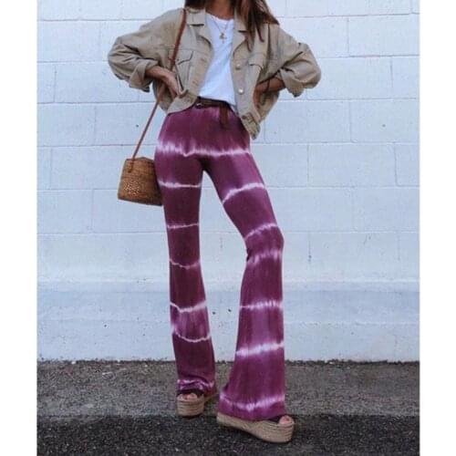 Summer Striped Print Flare Pants Women Vintage Streetwear High Waist Trousers Fashion Ladies Casual Tie Dye Loose Long Pants