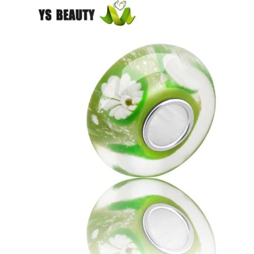 Silver foil silk white chrysanthemum glass beads pure silver core large hole beads Murano beads suitable for charm bracelets