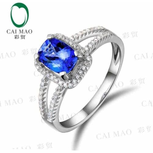 CaiMao 18KT/750 White Gold 1.02 ct Natural IF Blue Tanzanite AAA 0.24 ct Full Cut Diamond Engagement Gemstone Ring Jewelry