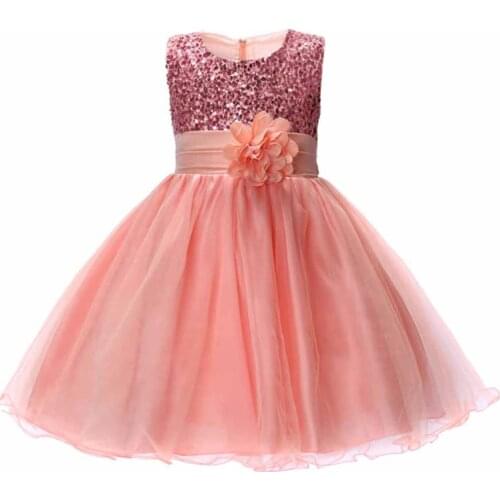 3-12yrs Hot Selling Baby Girls Flower sequins Dress High quality Party Princess Dress Children kids clothes 9colors