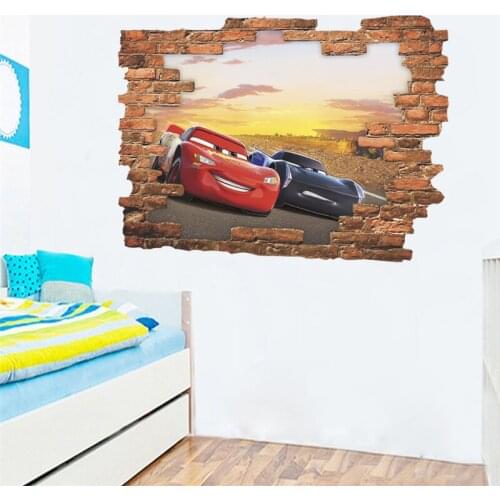 Disney Cars 3d Through Wall Decals Kids Rooms Home Decor Cartoon Lightning Mcqueen Wall Stickers Pvc Mural Art Diy Posters