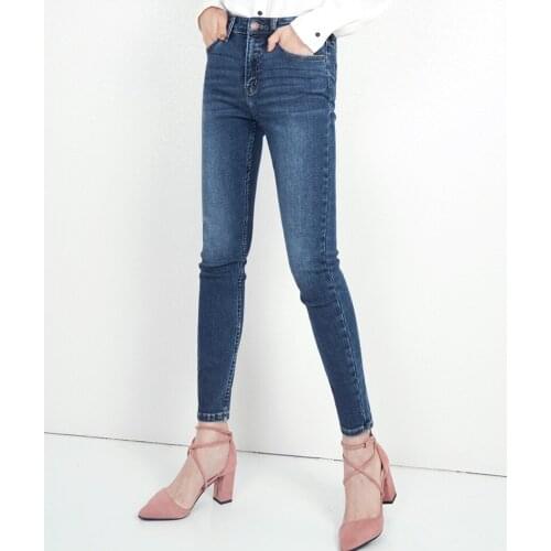 Spring and Autumn New Womens Jeans High Waist Slimming Korean Style High Elastic Slim Solid Color Casual Ladies Trousers WS87